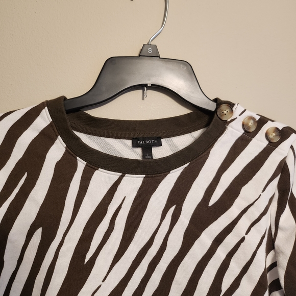 Talbots Sweaters Talbots Cotton Olive Green And White Zebra Print